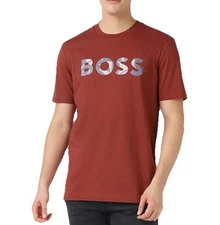 HUGO BOSS Men’s Big & Tall Cotton Large Crew Neck Logo T-Shirt in Rust