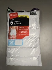 Hanes 6 Pack Tag less Woven White Boxers Soft Breathable No Gap Fly Size 3XL