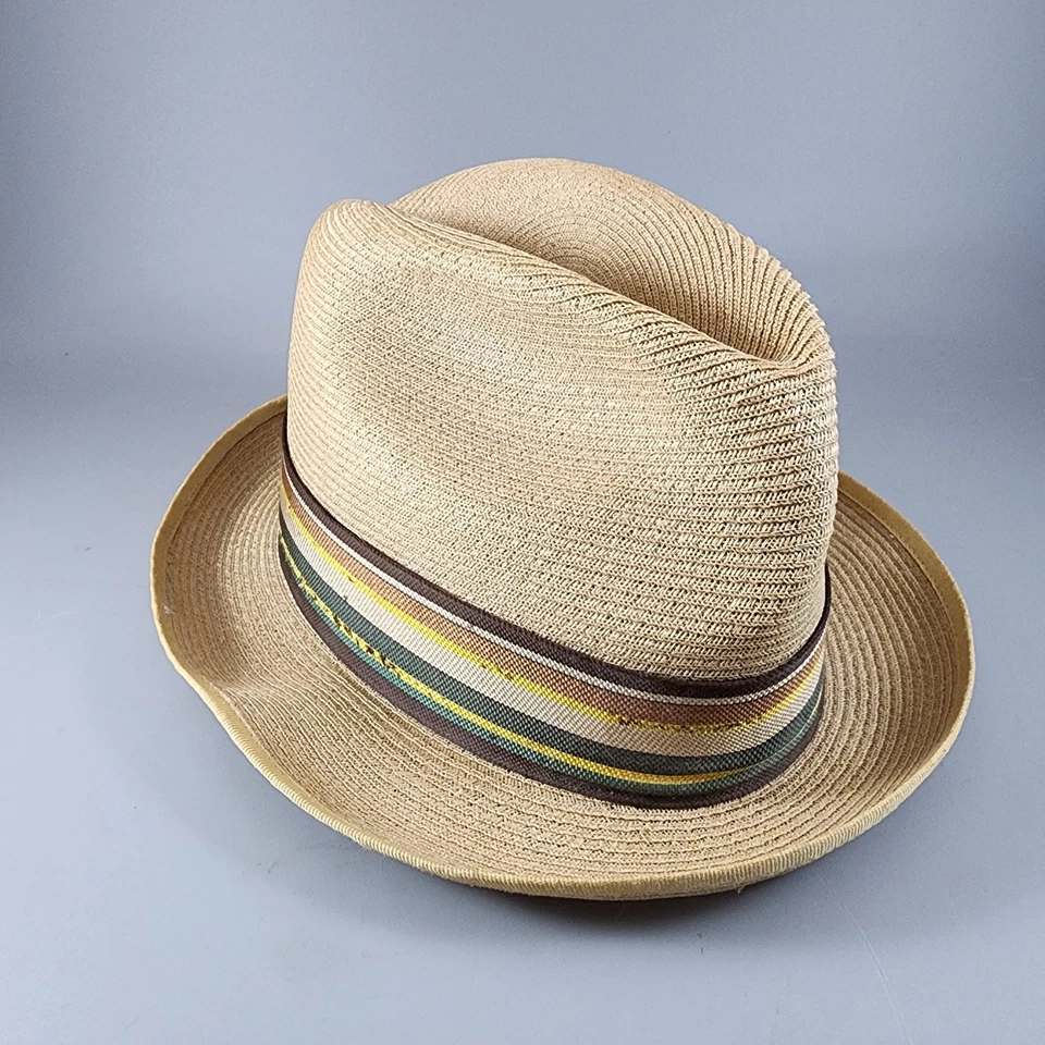 Sombrero Stetson Paja Fedora Hombre Beige - 6 7/8 con Banda Multicolor Foto 2 de 4