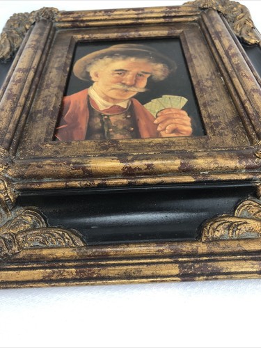 ANTIQUE VINTAGE GOLD GILT GESSO & VELVET DEEP FRAME 14” X 12” X 2 1/8” - Picture 10 of 12