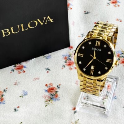 Bulova Black and Gold Watch. Brand new, old stock. Unused and perfect Vintage 90 main image 2