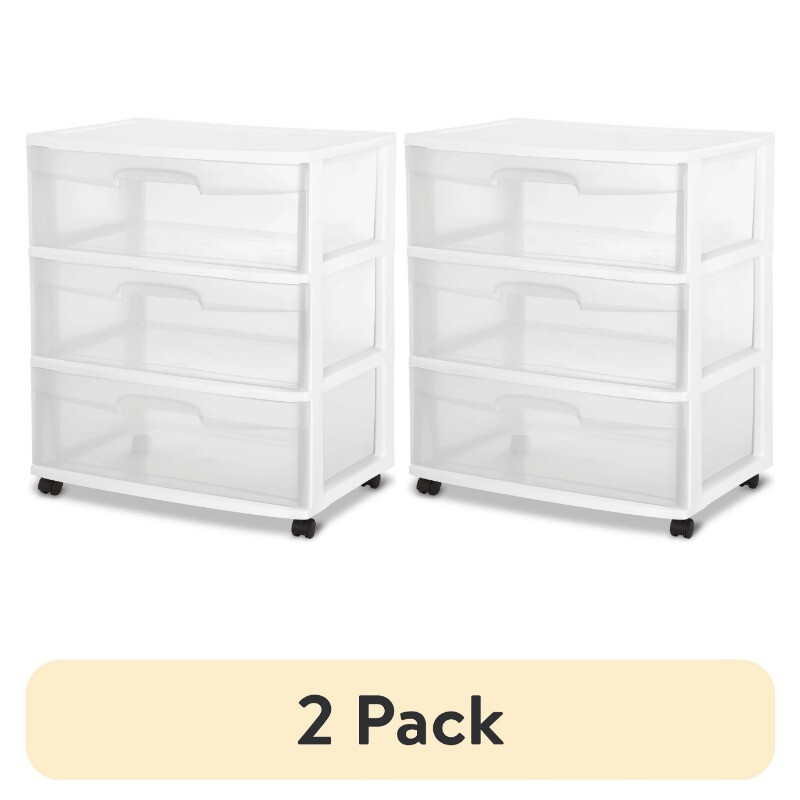 2 Pack White 3-Drawer Rolling Storage Cart Organizer with Wheels