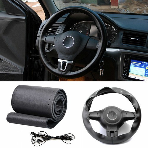 Genuine Cowhide Car Braid Leather Steering Wheel Cover 38 CM Universal DIY New - Bild 12 von 12