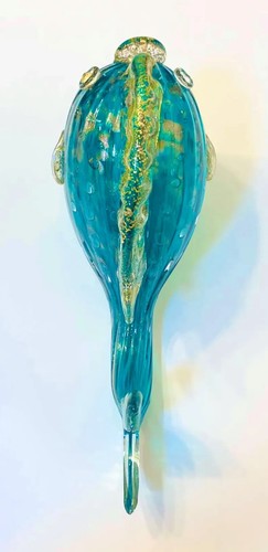 Murano Glass SIGNED 10" Imperio Rossi Teal Green & Gold Fish - RARE - Picture 10 of 10