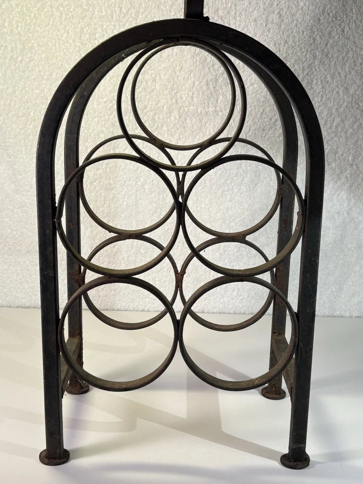 Antiguo portabotellas de vino de hierro forjado de colección estante de almacenamiento arqueado original 8,5 x 5,5 x 15" Foto 3 de 4