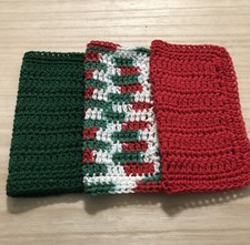 HANDMADE SET OF 3 CROCHET COTTON DISH CLOTHS OR WASH CLOTHS 8.5x8.5 INCHES NEW 