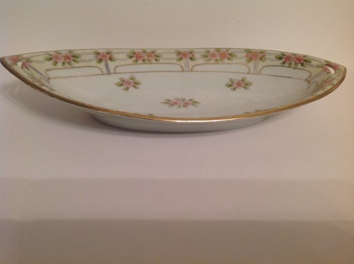 Nippon Handpainted Celery Dish 6 1/4" long. c.1900 Pink Roses - Picture 3 of 4