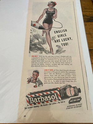 Vintage 1944 Barbasol Shaving Cream English Girls Are Lucky Too Lifeguard