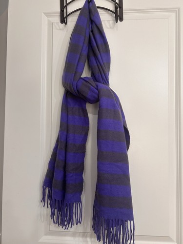GAP Cozy Classic Purple Stripe Grey Long Wrap Scarf Soft Oversized 76” X 24” - Picture 9 of 13
