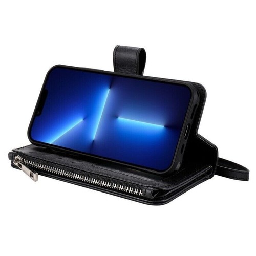 For iPhone 16e 15 14 13 12 11 Pro Max 8 Detachable Zip Leather Wallet Case Cover - Picture 37 of 91