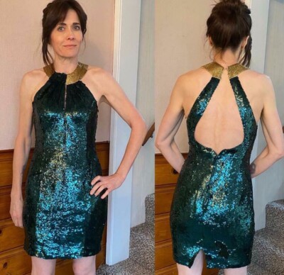 Vtg Robert Anthony Beaded Sequin Open Back Dress Sz 4 6 80's 90's Wiggle  green | eBay
