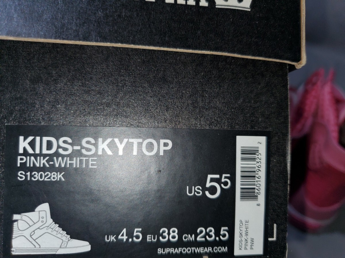 SUPRA SKYTOP KIDS PINK WHITE SHOES SIZE 5.5 NEW IN BOX
