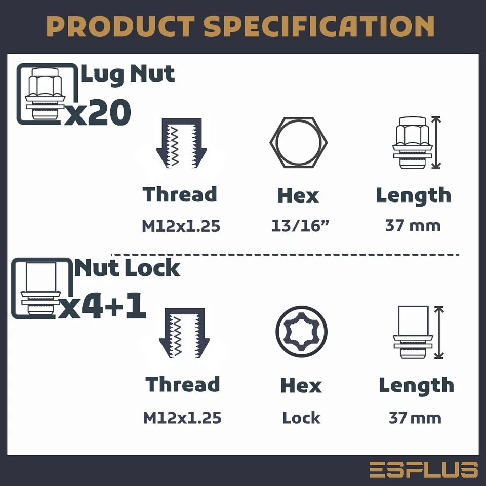 Juego de bloqueo de rueda de 24 piezas OEM M12x1,25 cromado apto para Nissan NP300/NV350/Pathfinder/Titanio Foto 2 de 4