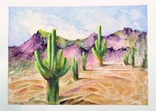 SAGUARO CACTUS  Arizona Original WATERCOLOR Landscape Impressionism Painting