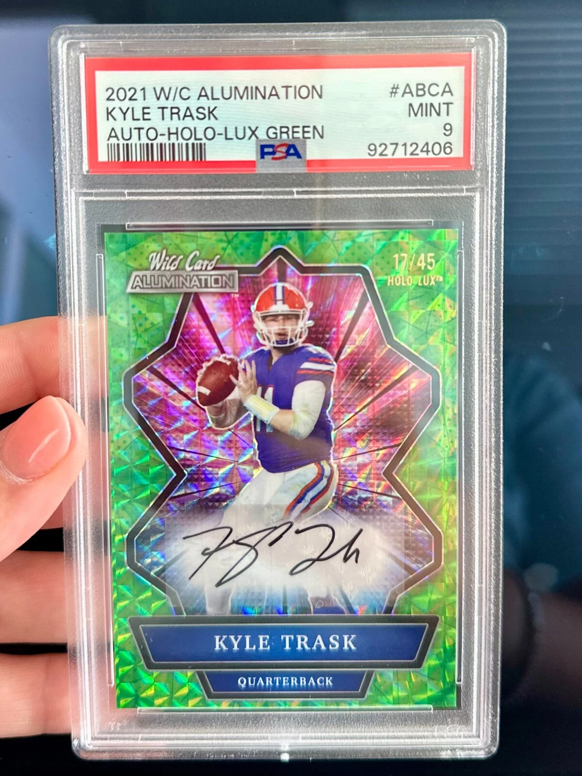 Kyle Trask Wild Card Alumination Autographs #ABCA Holo-Lux Green