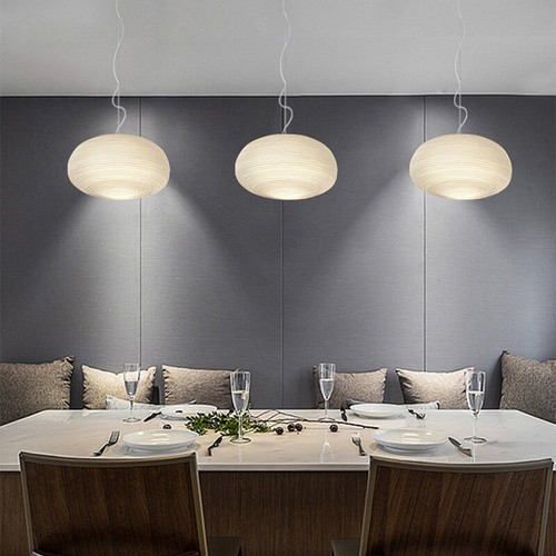 Mid Century Modern Ribbed Glass Shade Ceiling Pendant Light Kitchen Chandelier - Picture 9 of 10