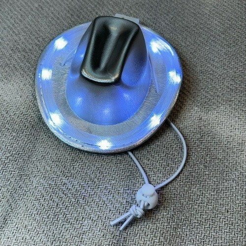NUOVO Cappello Cane Cowboy Regolabile Argento Illumina Cucciolo Halloween Costume Cowgirl - Foto 5 di 9