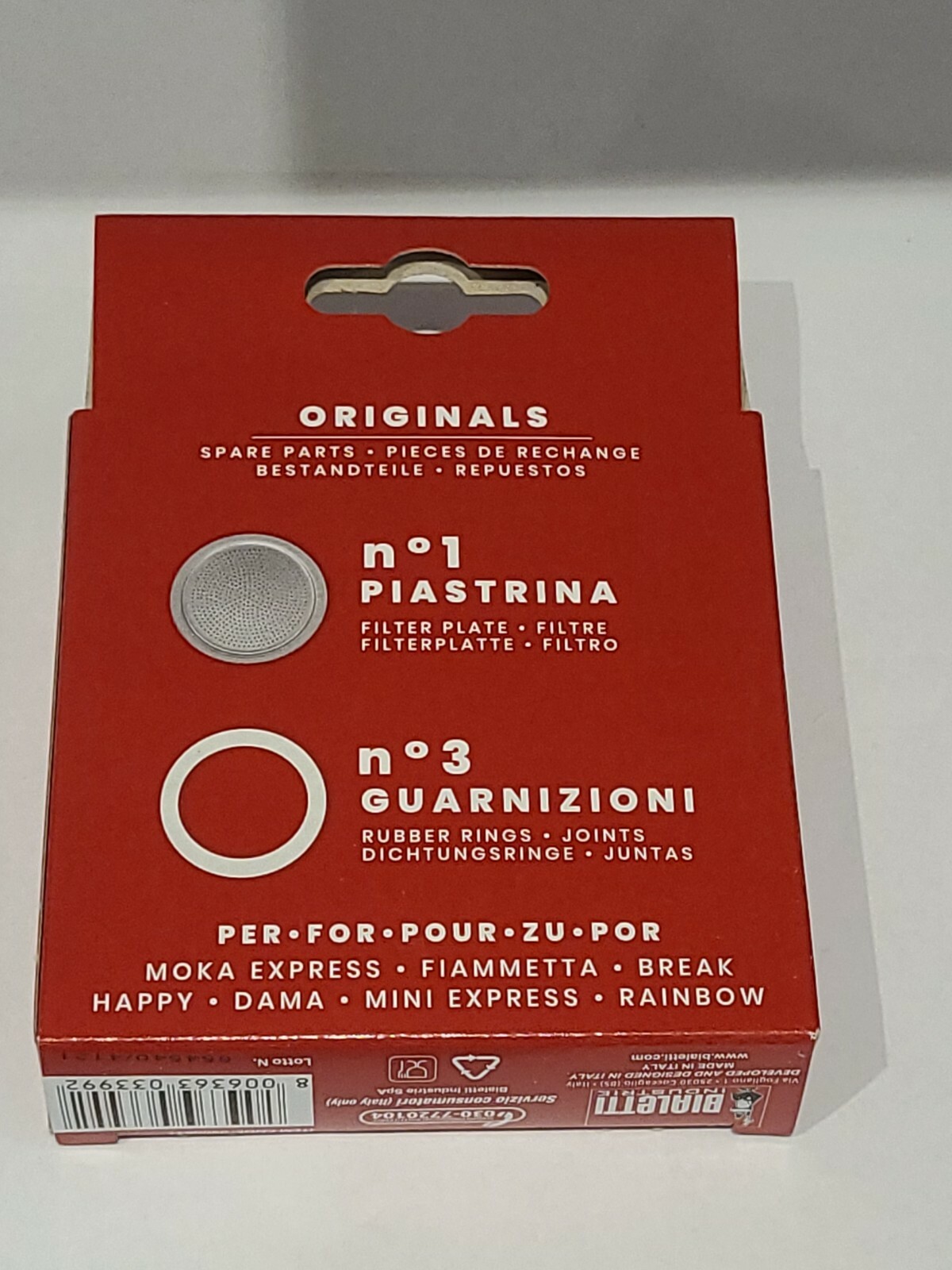 Bialetti 1 Cup Moka Pot Filter Plate & 3 Gaskets/Seals/Rubber Rings