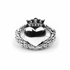 Sterling Silver 925 Skeleton Hand Claddagh Ring - Gothic Eternal Love - 21m H