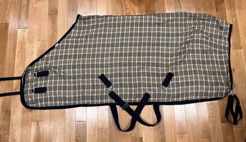 74 Inch Plaid Tan Navy Knitted Cooler Dress Sheet Blanket - 第 1/5 張圖片