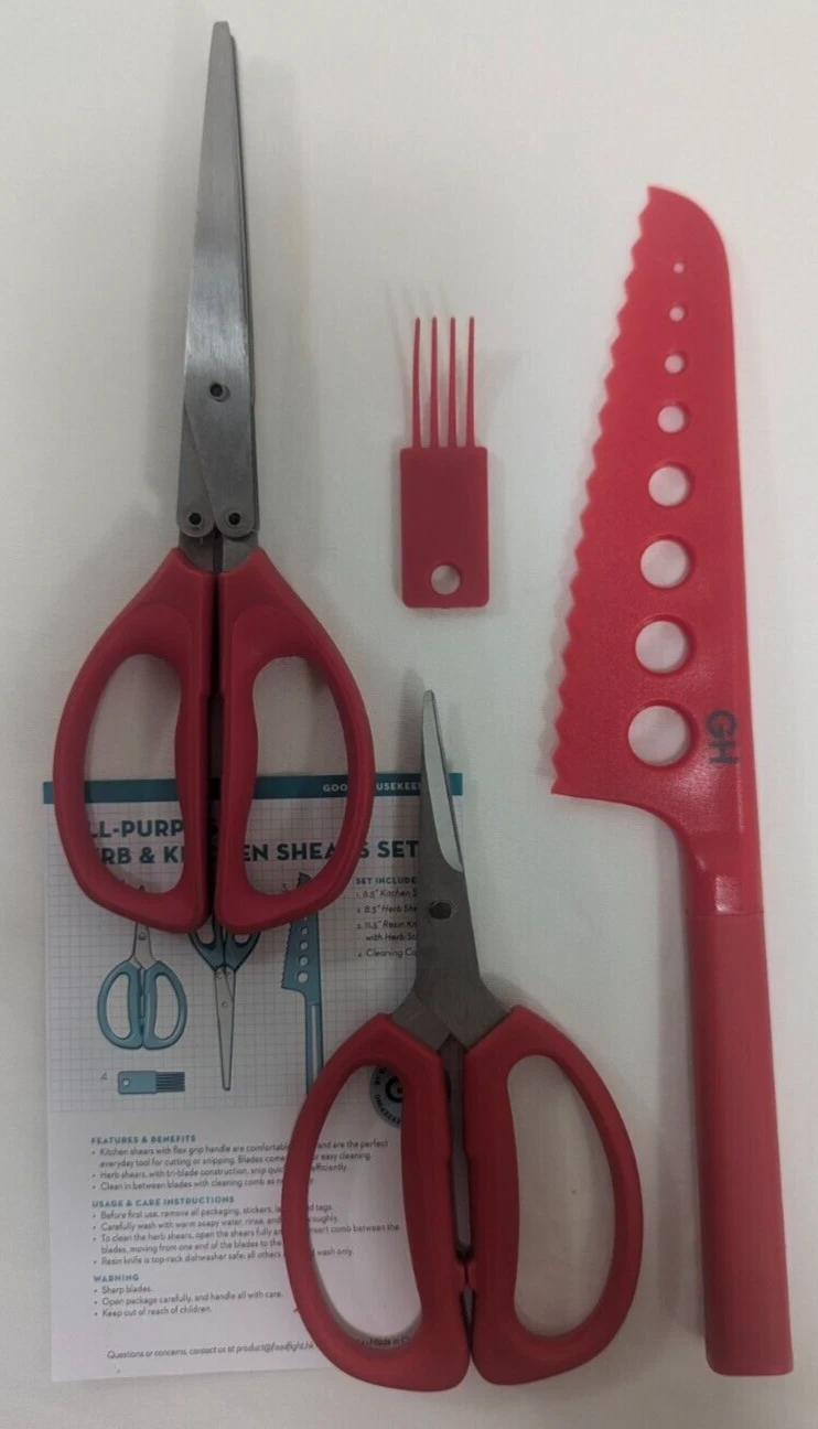 Good Housekeeping All Purpose 3 Pc Herb and Kitchen Shears Set Resin Knife RED
Opens in a new window