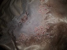 Vtg SATIN SHINY PINK NIGHTIE TOP CAMI SISSY WIDE FRILLY LACE LINGERIE S