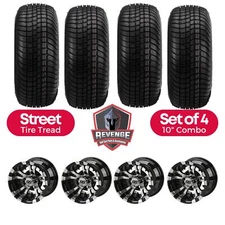 10" Warlock Machined Black Golf Cart Wheels and Tires Combo (205/65-10) Set of 4