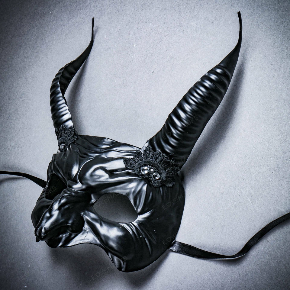 Black Goblin Devil Horns w/ Lace Halloween Masquerade Mask Women Party Eyes Mask - Image 4 of 4