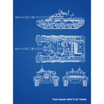 T64 Sowjetisch Russischer Kampfpanzer Bauplan XL Wandbild Leinwandbild