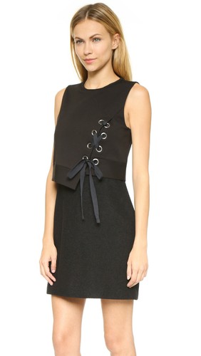 NTW Designer Tibi ENZO schwarz Boucle Ösen getäfelt Kleid Wolle Neopren Etuikleid 10 - Bild 6 von 12