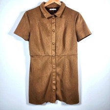 Zara Faux Suede Mini Collar Button Down Dress Size Medium