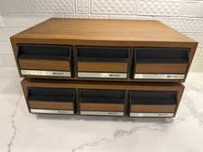 Vintage 1980s Musicmate 3 Drawer 42 Cassette Holder Case Wood Cabinet Pair