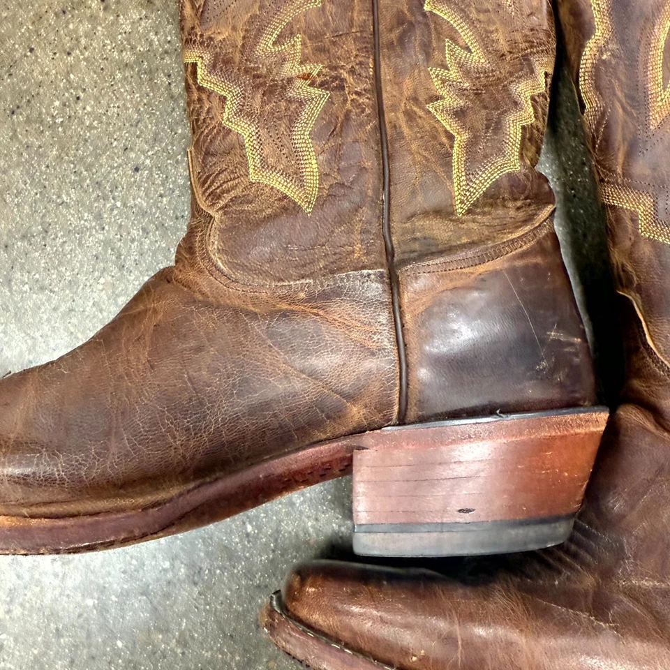 De Colección Botas Justin Para Hombres Punta Corta TALLA 10 Vaquero Cuero Marrón Occidental Hechas en EE. UU. Foto 4 de 4