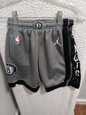 Boys Jordan Brooklyn Nets New York Gray And Black Shorts In Size Small.
