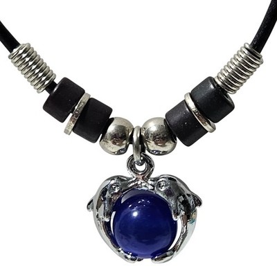Blue Glass Dolphin Pendant Necklace Black Leather Beaded Fashion Jewelry Women