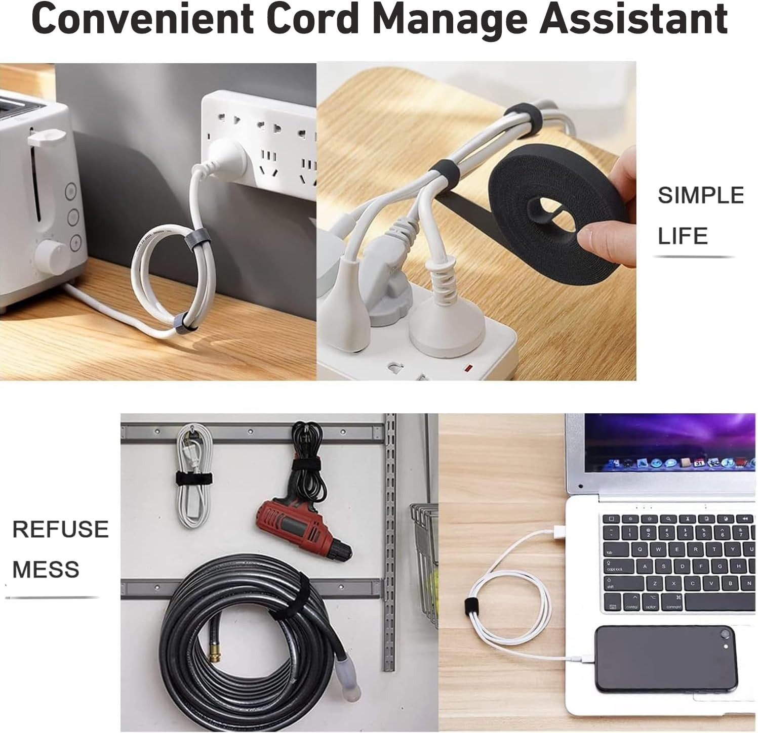 164Ft X 1/2 Inch Reusable Fastening Cable Ties,  Hook and Loop Roll, Self-Grippi