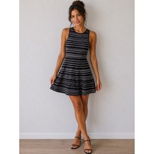 Nic+Zoe Striped Fit Flare Dress Preppy Minimalist Wedding Guest Career Cocktail