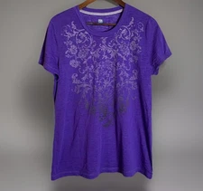SJB Active by St. John's Bay T-shirt Sz L Purple Floral Burnout Short Sleeve
