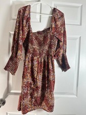 Multicolor Floral Smocked A-Line Short Puff Sleeve Square Neck Dress Size M