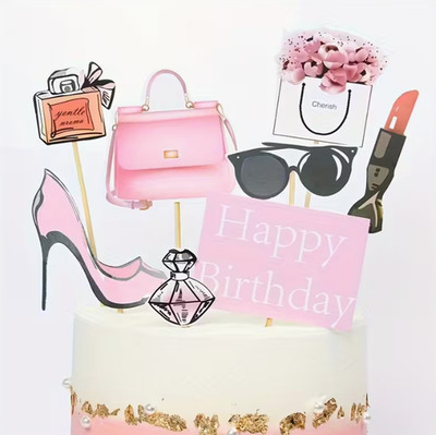 Eleganter schicker Cake Topper Deko für Damen Parfum & High Heels Geburtstag