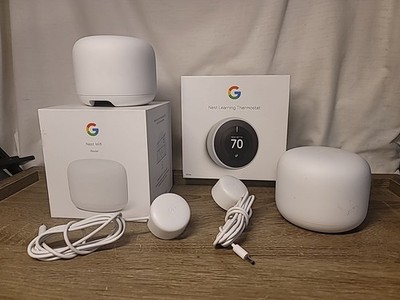 Google H2D Nest Wifi Router Pair Bundle W/ Nest Learning Thermostat