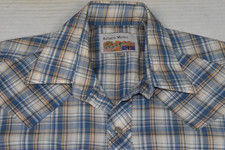 Vintage 80s ATB Authentic Pearl Snap Western Shirt Mens L Blue Short Sleeve