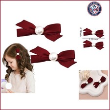 2Pcs Mini Hair Bows Red Pearl Hair Clips for Women Cute Hair Ribbons for Girl...