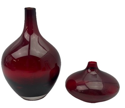   2 IKEA Salong Modernist Johanna Jelinek Ruby Red Cranberry Glass Vase Set  