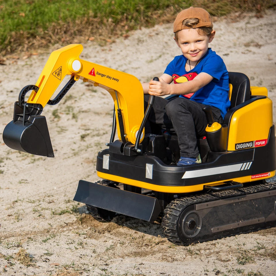 JOYLDIAS Yellow 12V12AH Battery Kids Ride On Excavator Bulldozer 360° w/ Remote - Image 2 of 4