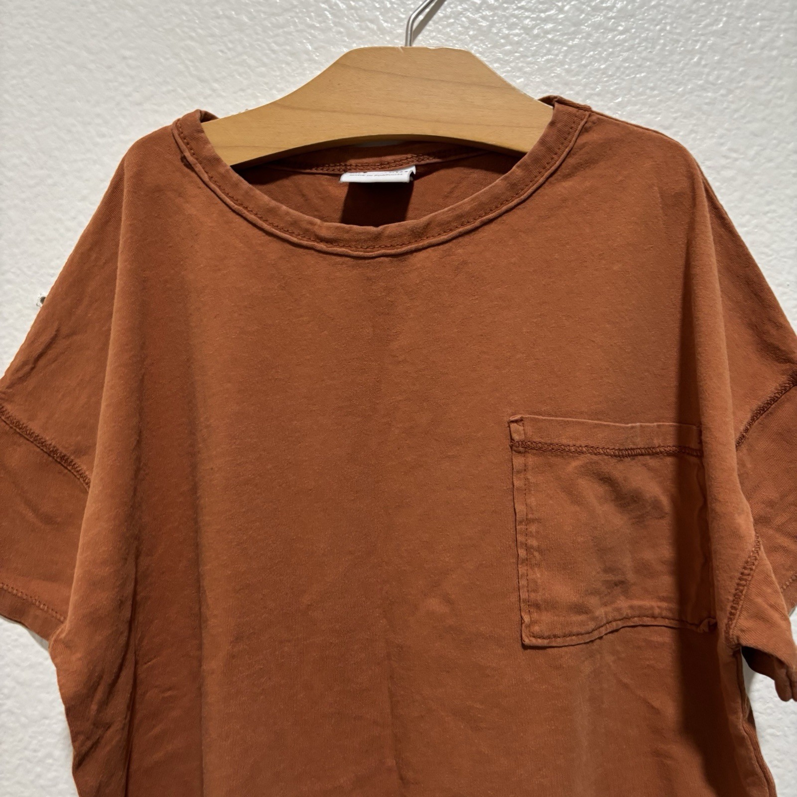 Zara Girls Loose Oversized Pocket T-Shirt Tee Size 9 Brown thumbnail 3