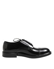 Dolce & Gabbana Black Leather Dress Lace Up Men Formal Men's Shoes Authentic
