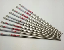 10 Pcs (5 Pairs) High Quality Rose Design Silver Stainless Steel Chopsticks