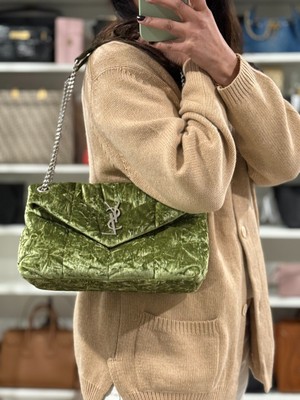 SAINT LAURENT YSL SMALL  GREEN VELVET LOU LOU PUFFER CROSSBODY