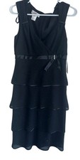 NWT Patra Womens Tiered Sleeveless Knee Length Dress Sz 6 Black Sparkle Formal